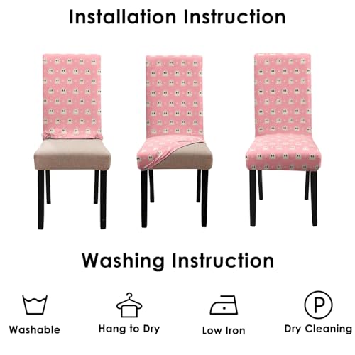 Pink Halloween Chair Covers Set of 6 Ghost Dining Slipcovers - Elastic Washable Protectors