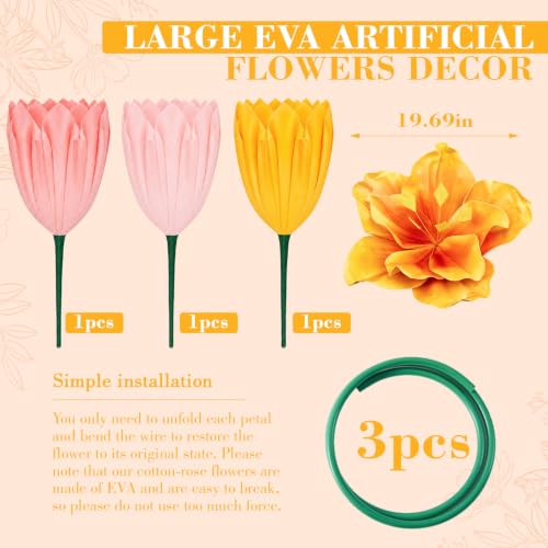 Giant Artificial Hibiscus Flowers Set - Light Pink, Pink & Gold - 3 Pack, 19.7 Inch Tropical Decor with Flexible Aluminum Stems