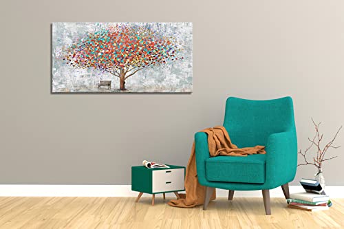 Colorful Tree Wall Art Canvas Prints - 48x24 Inch Modern Landscape Artwork for Living Room Bedroom Office - Variation of Colorful Tree