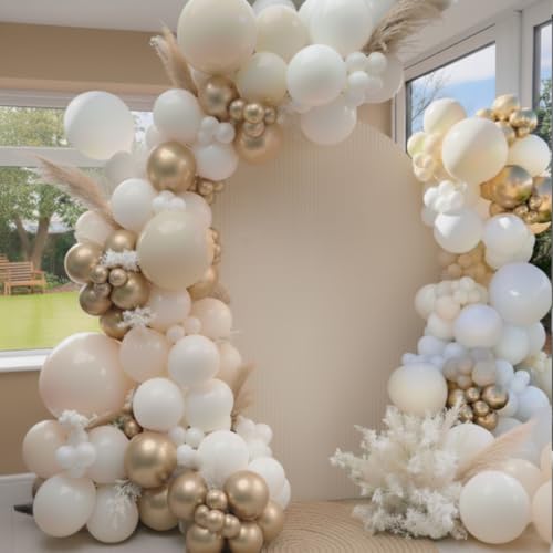 Sand White and Gold Balloon Arch Kit - 140Pcs Boho Wedding & Party Decorations