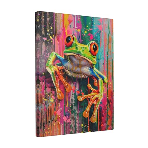 Banksy Frog Canvas Wall Art - Graffiti Style 16x12 Inches, Framed & Ready to Hang