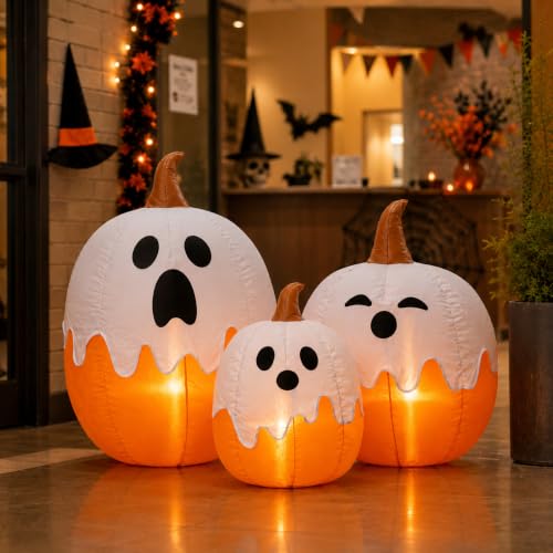5ft Halloween Inflatable Ghost Pumpkin Decor - Outdoor Blow Up Yard Decoration with LED Lights - Variation: Pumpkin