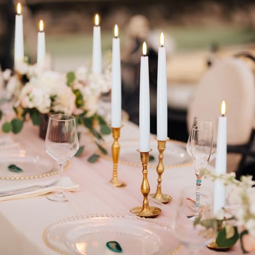 Flameless Flickering LED Taper Candles with Remote Timer - White Set of 6