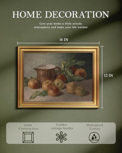 Wall Art - Vintage Gold Framed Still Life Oil Painting for Living Room, Bedroom, Kitchen - 16"L x 12"W