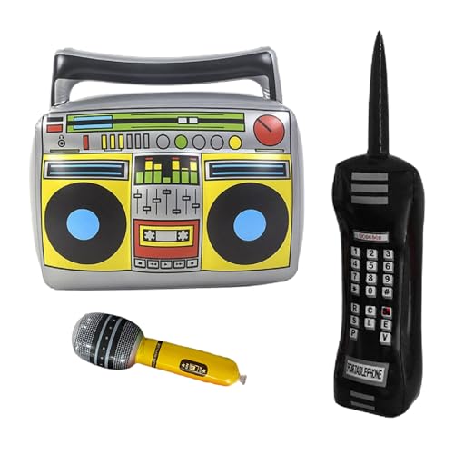 Retro Inflatable Party Props Set - Boombox Phone Microphone for 80s 90s Theme Parties