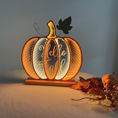 Fall Pumpkin Décor Light Up Infinity Pumpkin with USB Power - 8.58 Inch Standalone Fall Pumpkin for Table or Room Decoration - Variation: Fall Pumpkin