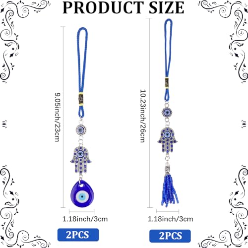 Blue Evil Eye & Hamsa Hand Car Pendant Set - Beaded Rearview Mirror Ornaments for Car & Home Decor