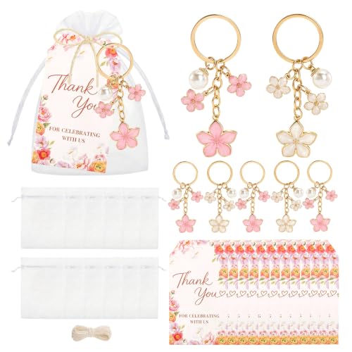 Love Is In Bloom Bridal Shower Keychains Set with Gift Cards - 37 Pcs
