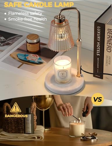 Marble White Candle Warmer Lamp with Cycle Timer, Dimmable Wax Melt Burner