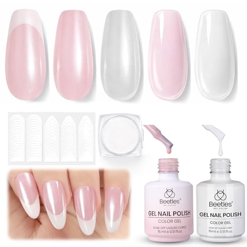 Beetles French Manicure Kit - Pearl Glaze Milky White & Pink Gel Polish - Variation Q