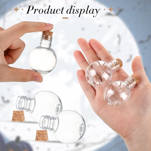 Mini Halloween Potion Bottle Set - 36 Spherical Plastic Decor Jars with Corks - Spooky Party Favors
