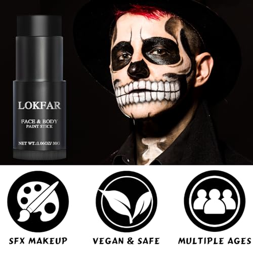 LOKFAR Black Face & Body Paint Stick for Halloween & Cosplay - Waterproof Full Coverage