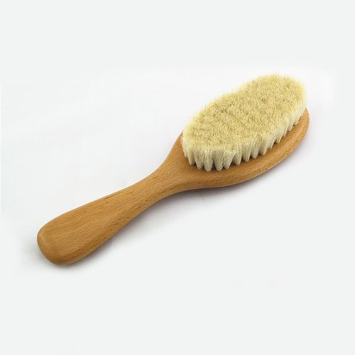 HiKin 8.86” Short Handle Dry Bath Body Brush Scrubber, Wood Handle Natural Soft Wool Bristles Bath & Shower Brush.