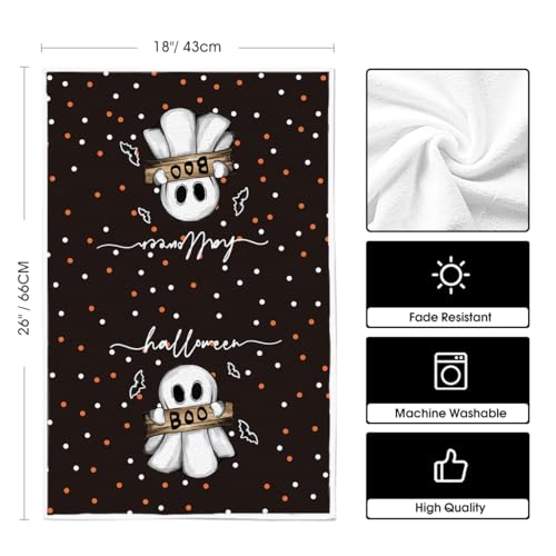 Black Cat Ghost Halloween Kitchen Towels Set of 2 18x26 Inch - Artoid Mode