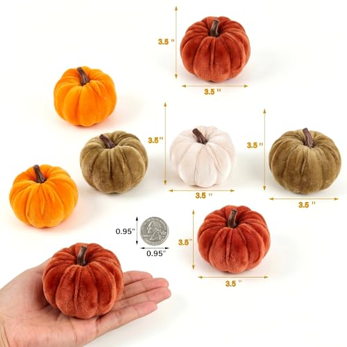 Velvet Mini Pumpkins Decor Set - Fall Thanksgiving Table Accents, 12 Pcs