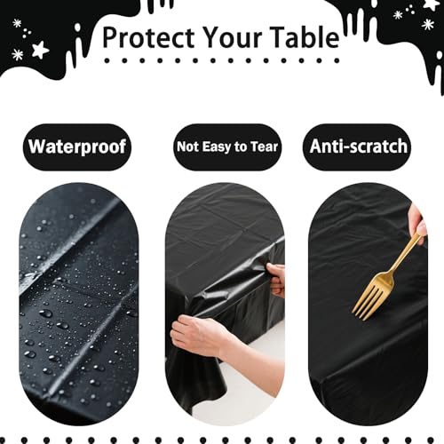 I01 Black Rectangle Disposable Tablecloths - 3 Pack, Waterproof 54x108 Inches