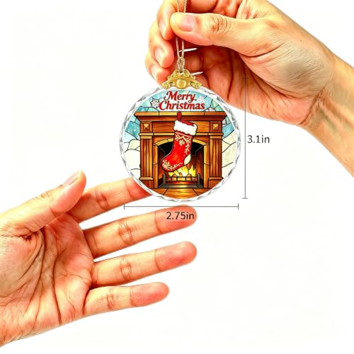 Christmas Ornaments 2026 - Stained Glass Crystal Hanging Decor for Fireplace - Holiday Tree & Gift Ideas