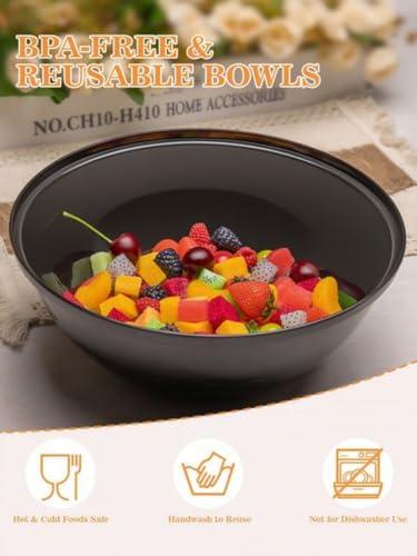 Black Plastic Serving Bowls 150oz, 4 Pack - Matte Finish, Durable & Large Capacity