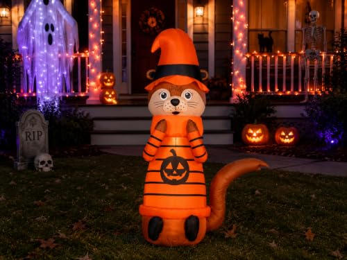 4 Ft Lighted Halloween Inflatable Otter in Witch Costume Yard Decor