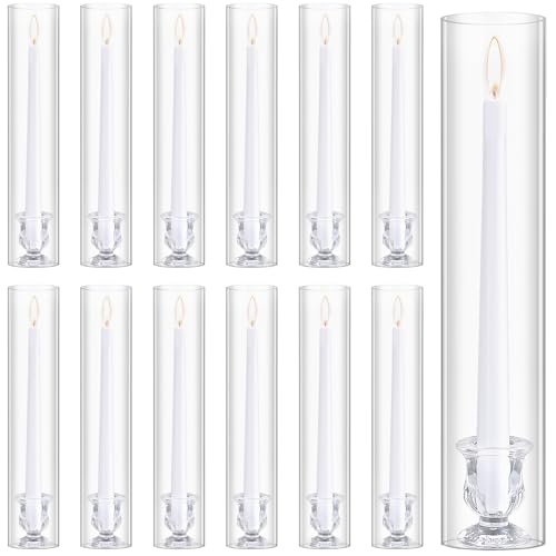 12-Piece Glass Candle Holder Set with White Candles for Weddings & Events