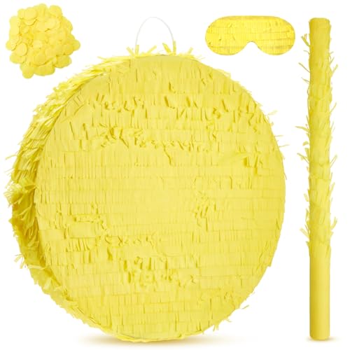 Large Yellow Disco Piñata 16 Inch with Stick, Blindfold & Confetti for Parties