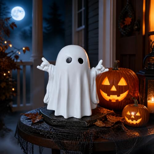 Halloween Ghost Figurine Rock - Cute White Resin Holiday Decor Ornament