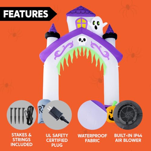 Purple Castle Arch Halloween Inflatable - 10FT Tall Haunted House Gateway with LED Lights