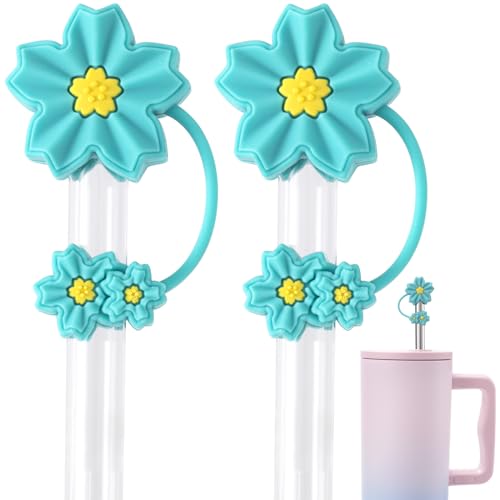 Reusable Silicone Flower Straw Toppers for 10mm Tumblers - Teal & Cherry