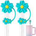 Reusable Silicone Flower Straw Toppers for 10mm Tumblers - Teal & Cherry