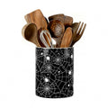 Halloween Utensil Holder - Black Spider Web Ceramic Kitchen Organizer - 6 Inch