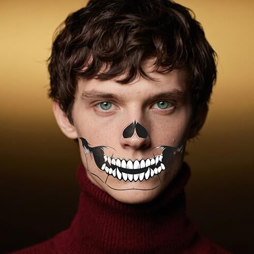 Halloween Face Tattoos Set - Waterproof Skeleton Zombie Clown Designs for Costume Makeup