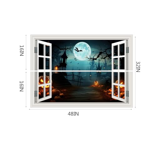 Halloween Fake Window Decal - Scary Spelo Alley Scene 48x32 Inch - Party Decor Sticker