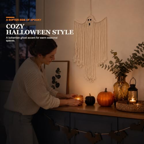 Spooky White Boho Ghost Halloween Decor - Long Ghost Wall Hanging
