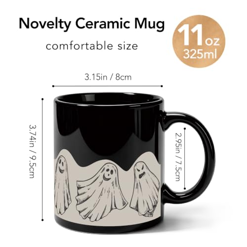 Half Ghost Funny Halloween Mug 11oz - Cute Black Ceramic Tea Coffee Cup Gift