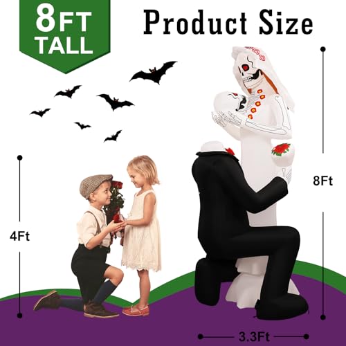 8Ft Tall Skeleton Couple Halloween Inflatable with LED Lights Outdoor Yard Decor