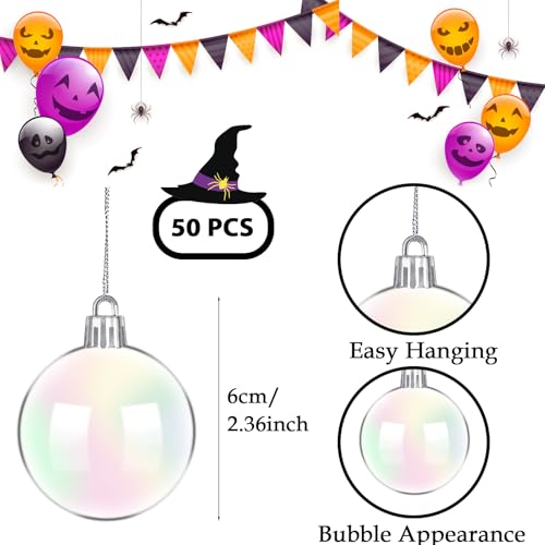 50 PCS Iridescent Plastic Halloween Balls - 2.36 Inch Bubble Decorations for DIY Cauldron & Party