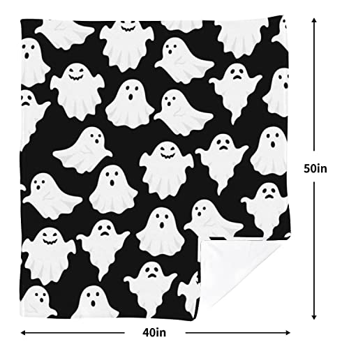 Funny Ghost Halloween Throw Blanket - 40x50 Inch Cozy Flannel Bed Couch Decor - Black & White Variation