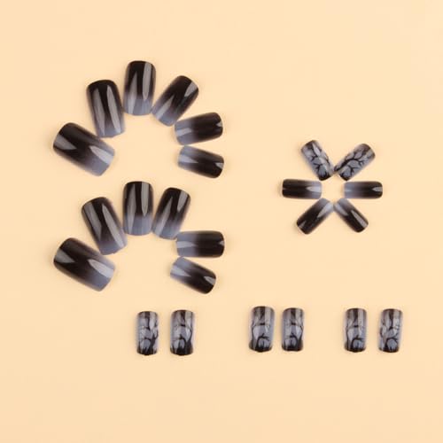 Halloween Press On Nails Medium Square Black Gray Ombre Bare Tree Style92
