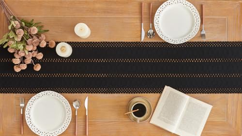 Black Table Runner 12x71 Inches with Tassels Boho Rustic Farmhouse Decor