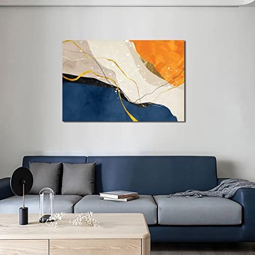 Blue and Orange Wall Art Canvas - Large Abstract Modern Artwork for Living Room and Bedroom - 36x24 Inches - Ready to Hang