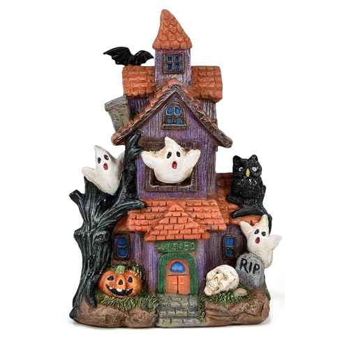 Halloween Haunted House Figurine - Spooky Resin Village Display Decor, 9 Inch
