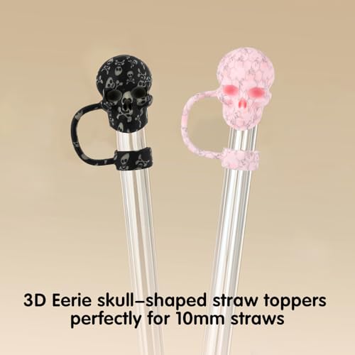 Halloween Skull Straw Toppers for Stanley Cup - Black & Pink, Heifen