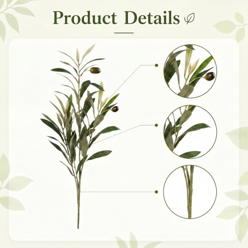 Artificial Olive Branches Set - 6 Pieces, 17.7 Inch Lifelike Faux Foliage for Home Decor