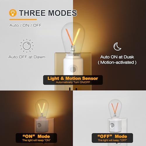 LED Amber Night Light with Motion Sensor - Plug-in, Dimmable, 2200K, 2-Pack