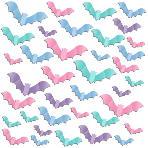 Pastel Halloween Bat Wall Decor Set - 64 Waterproof PVC Bats for Indoor & Outdoor Use