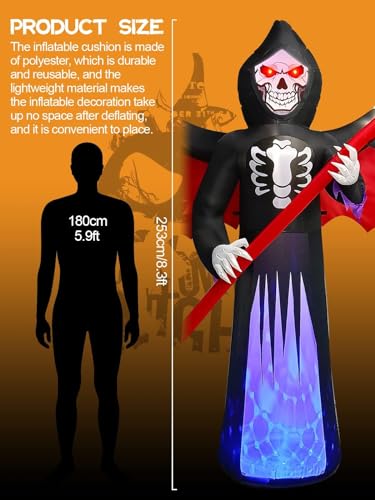 Halloween Inflatable Ghost Reaper with LED Lights - 8.3FT Yard Decor, Waterproof Outdoor Decoration - Variation: Scythe Ghost Reaper