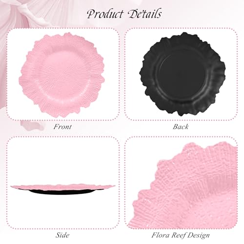 Pink Plastic Charger Plates Set of 24 - 13 Inch Reef Design for Weddings & Events - Variation of THIS Listing