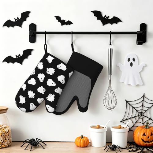 Halloween Ghost Silicone Oven Mitts Set - Spooky Non-Slip Heat-Resistant Kitchen Gloves with Variation: Ghost