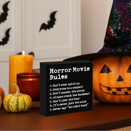 Funny Halloween Horror Movie Rules Sign - Black & White 05 - Spooky Home Decor