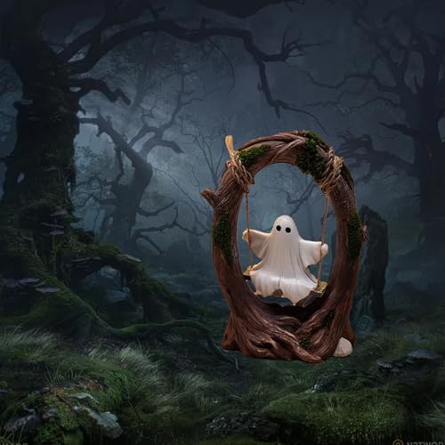 Halloween Swing Ghost Decor - Cute Resin Window Sill Ornament for Parties & Outdoor